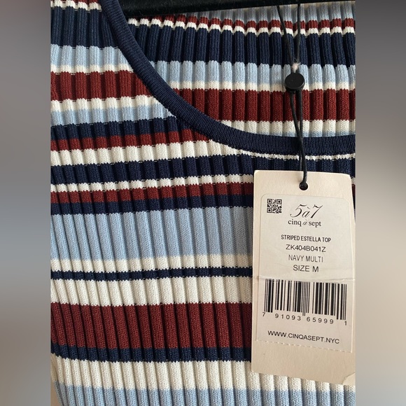 Cinq A Sept Striped Estella Top In Re - Picture 4 of 5